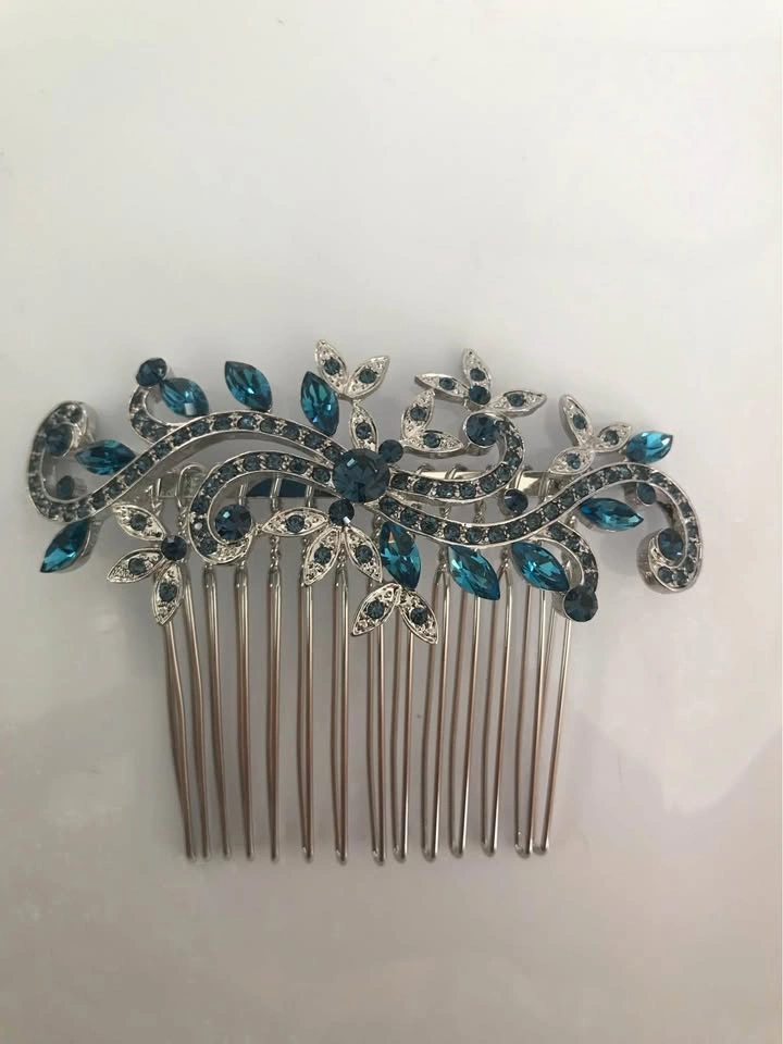 Navy Blue Crystal Floral Hair Comb & Crystal Hair Pins Set - photo 2