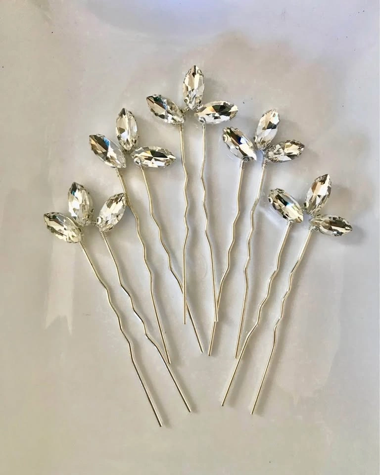 Navy Blue Crystal Floral Hair Comb & Crystal Hair Pins Set - photo 3