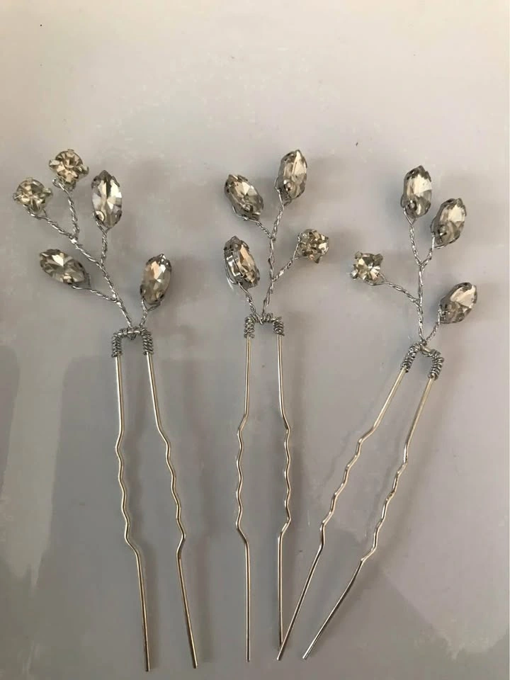 Navy Blue Crystal Floral Hair Comb & Crystal Hair Pins Set - photo 4