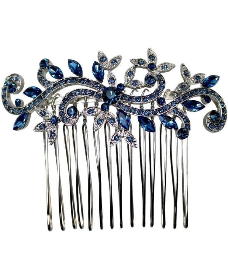 Navy Blue Crystal Floral Hair Comb & Crystal Hair Pins Set - photo 5