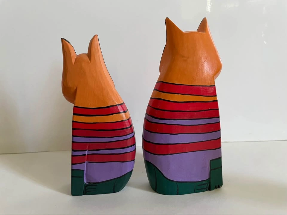 Vintage Hand-Painted Wood Cat Figurines – Laurel Burch Style – S - photo 5
