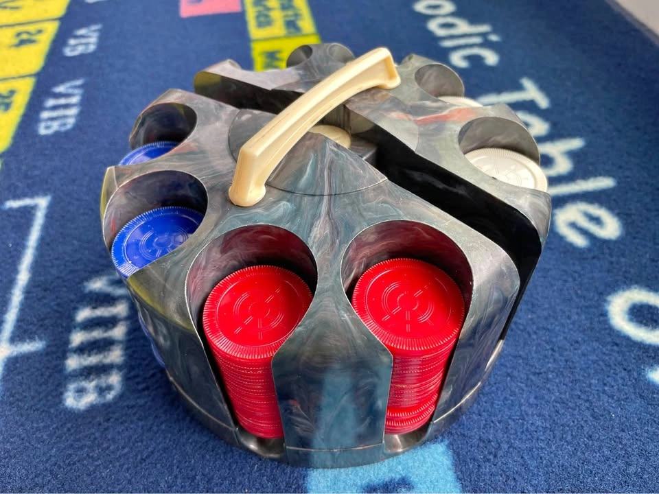 Vintage Marbled Plastic Poker Chip Carousel Caddy