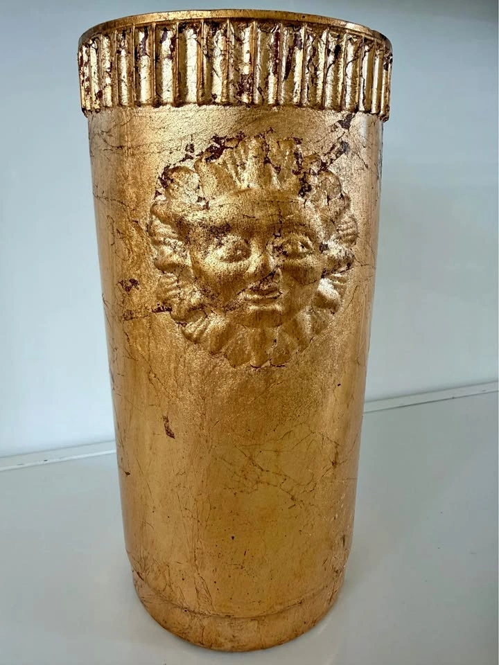 Italian Gilded Classical Face Relief Vase — Italy Stamped