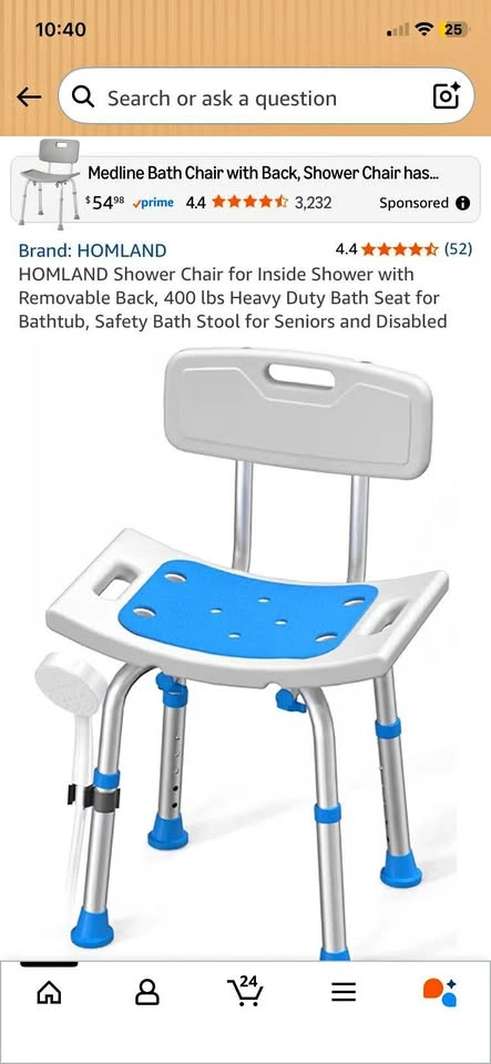 Shower Chair for Inside Shower with Removable Back
