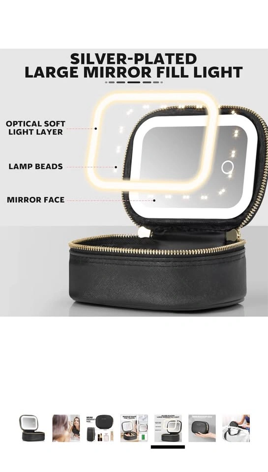New Makeup Bag Portable Cosmetic Bag with Mirror LED Light - photo 2