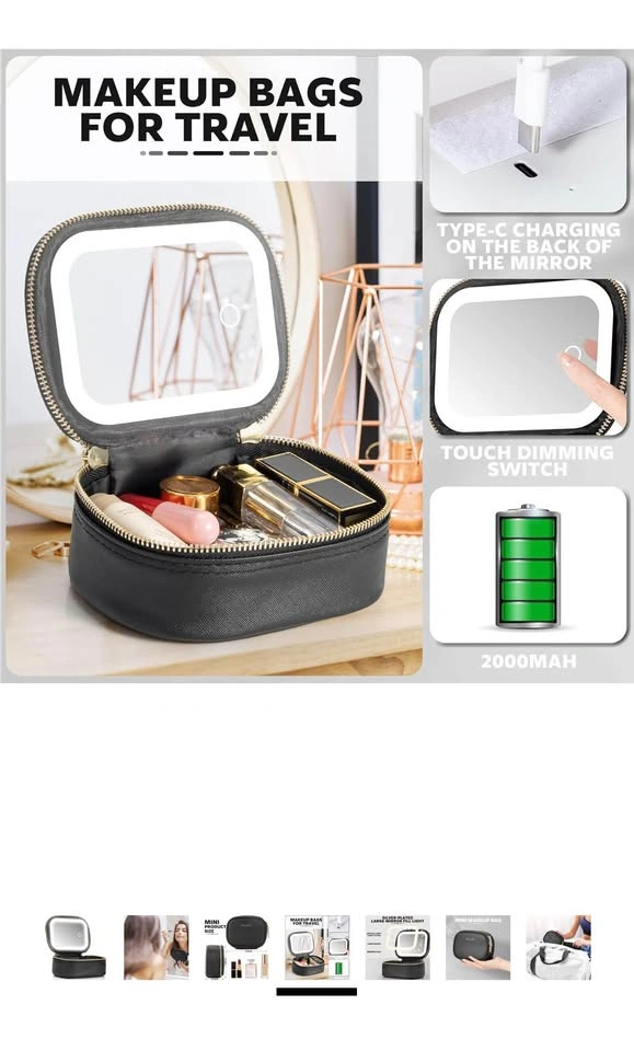 New Makeup Bag Portable Cosmetic Bag with Mirror LED Light - photo 5