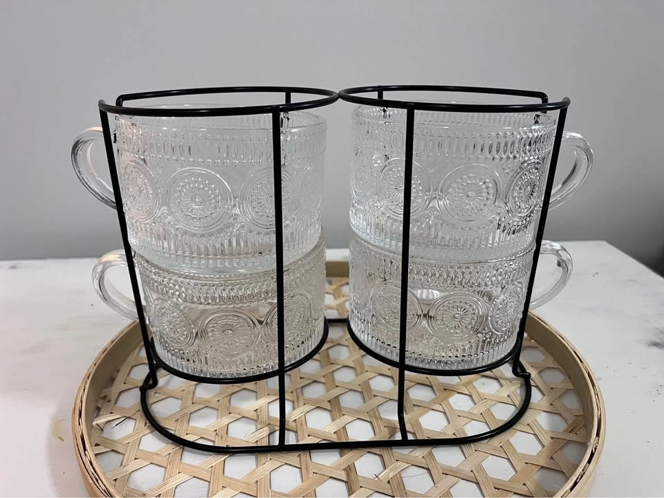 4 Piece Clear Glass Mug Set with Black Wire Holder - photo 2
