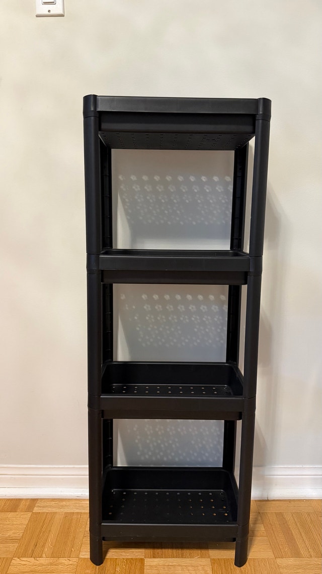 Black Plastic 4-Tier Storage Shelving Unit