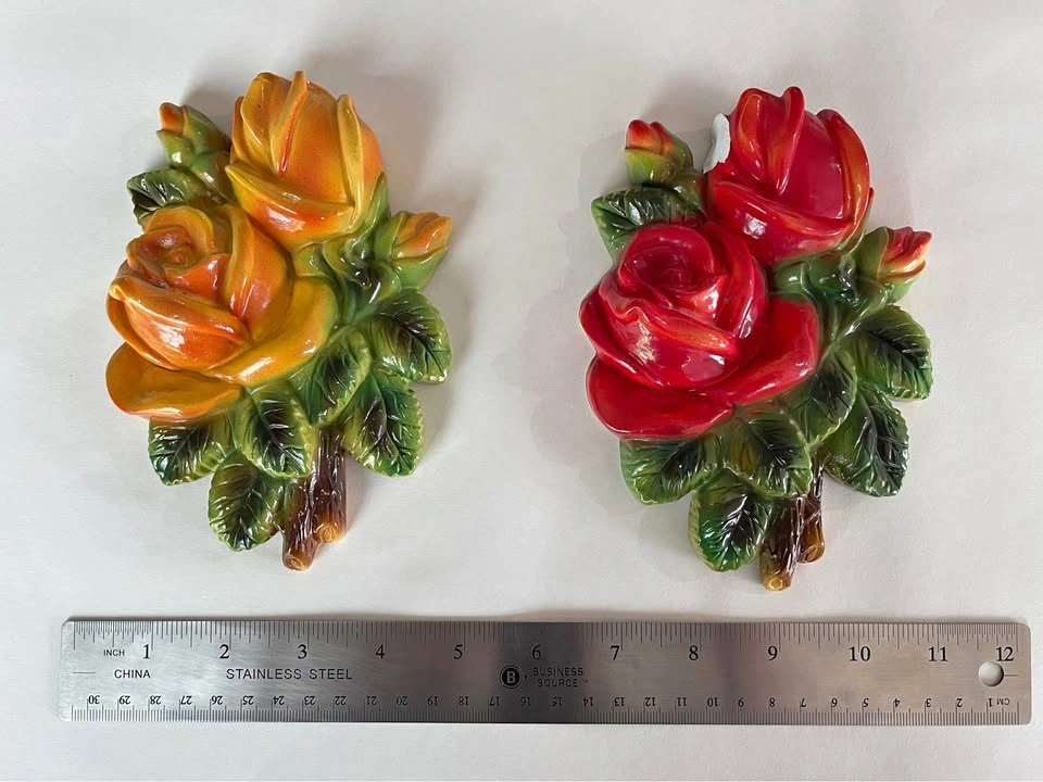 Vintage Kemlware Coast Arts Chalkware Rose Wall Plaques - Set of