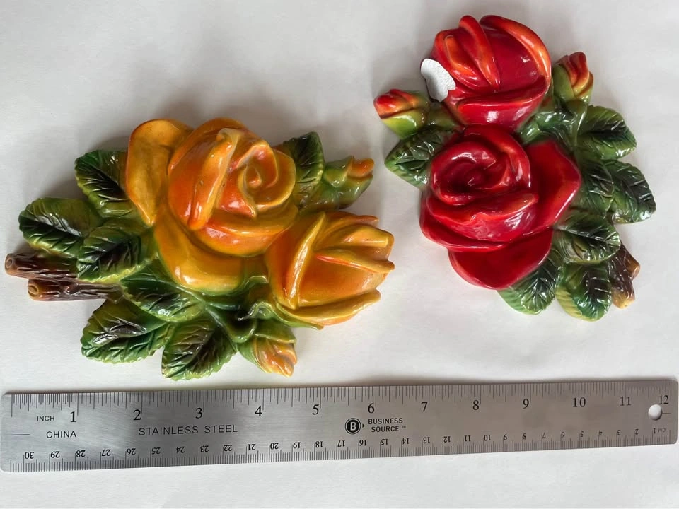 Vintage Kemlware Coast Arts Chalkware Rose Wall Plaques - Set of - photo 2