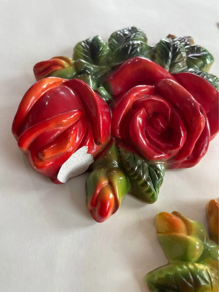 Vintage Kemlware Coast Arts Chalkware Rose Wall Plaques - Set of - photo 3