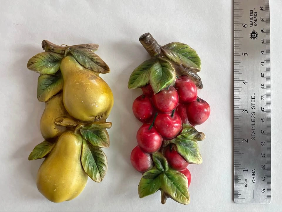 Vintage Japanese Ceramic Fruit Wall Plaques – Cherry & Pear