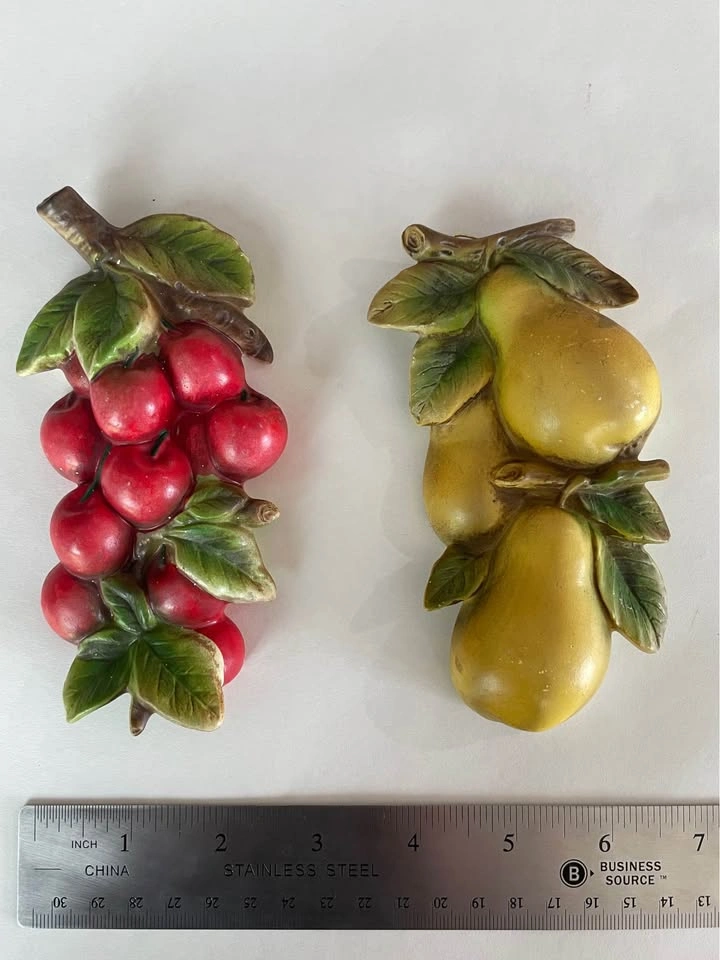 Vintage Japanese Ceramic Fruit Wall Plaques – Cherry & Pear - photo 2