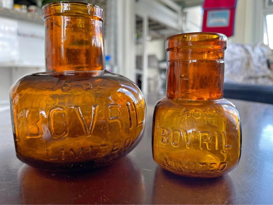 Vintage Amber Glass Bovril Jars – Set of 2 (16oz & 4oz)