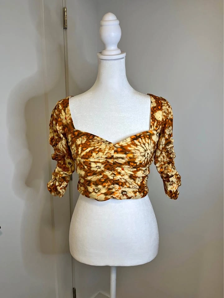 ZARA Ruched Autumn Coloured Crop Top Blouse