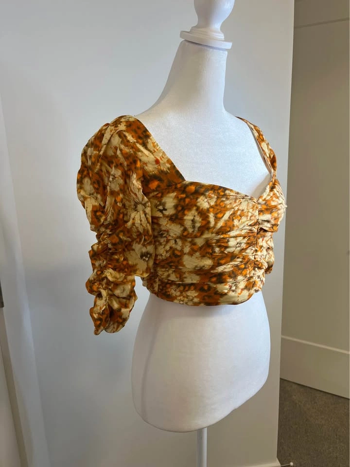 ZARA Ruched Autumn Coloured Crop Top Blouse - photo 2