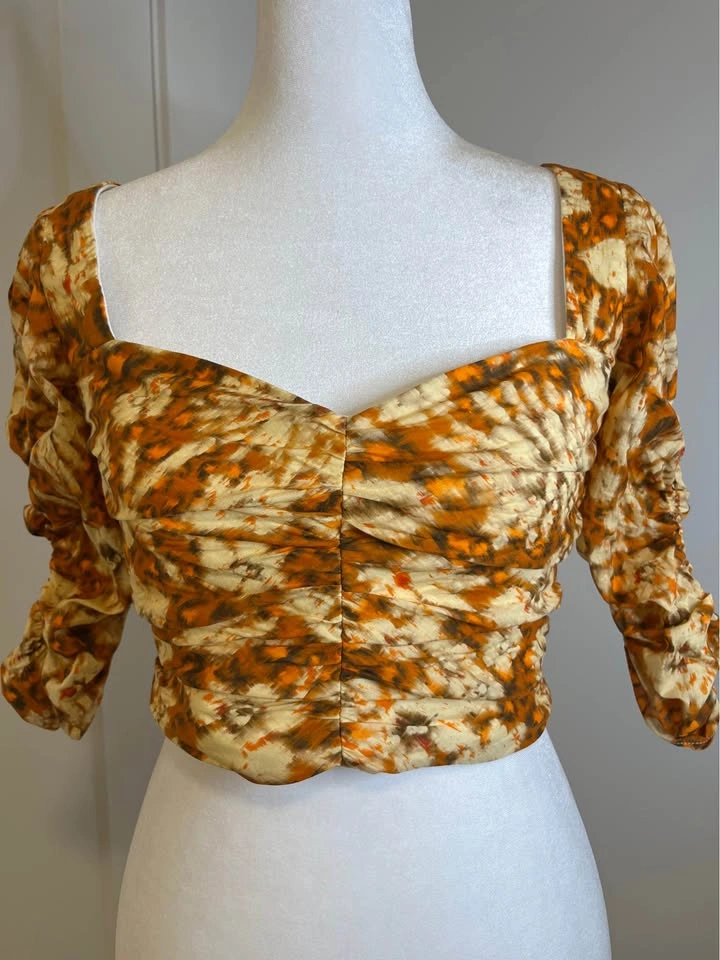 ZARA Ruched Autumn Coloured Crop Top Blouse - photo 4
