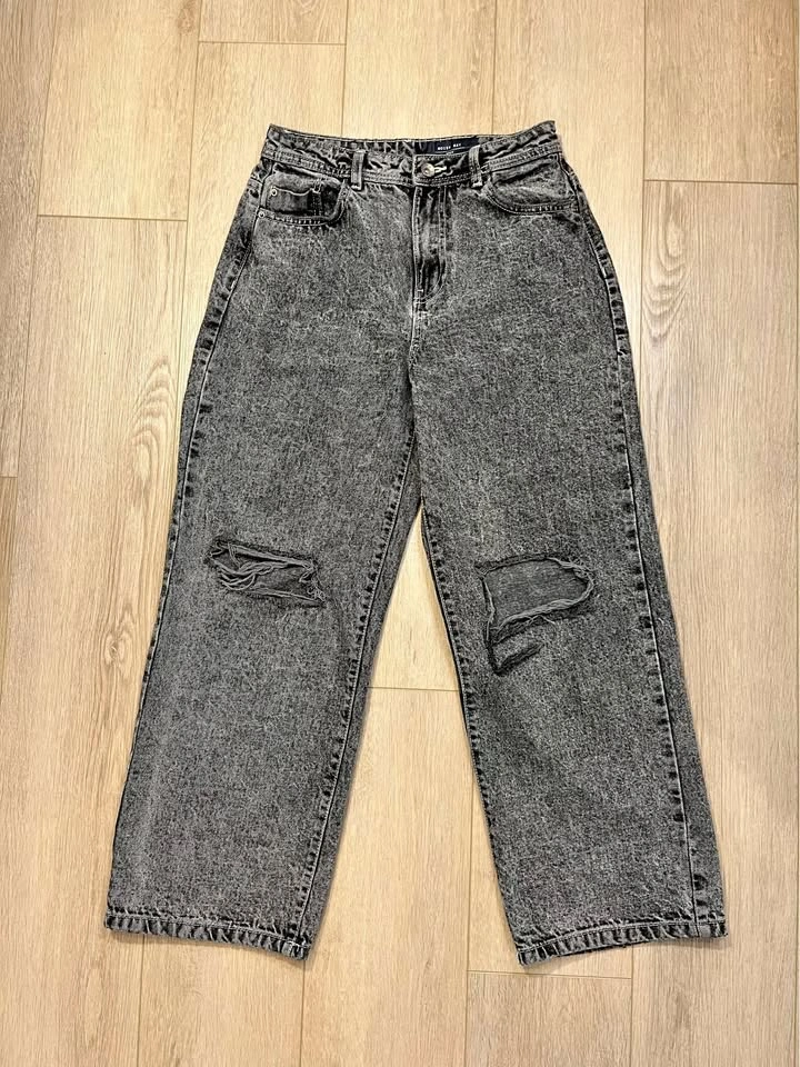 NOISY MAY High-Rise, Wide Leg, Grey Washed Jeans - Size 28
