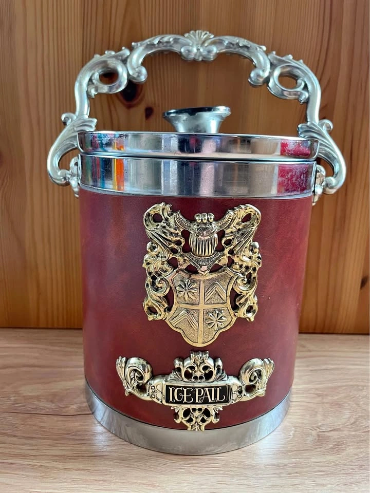 Vintage English “Ice Pail” – Silver-Plate & Faux Leather