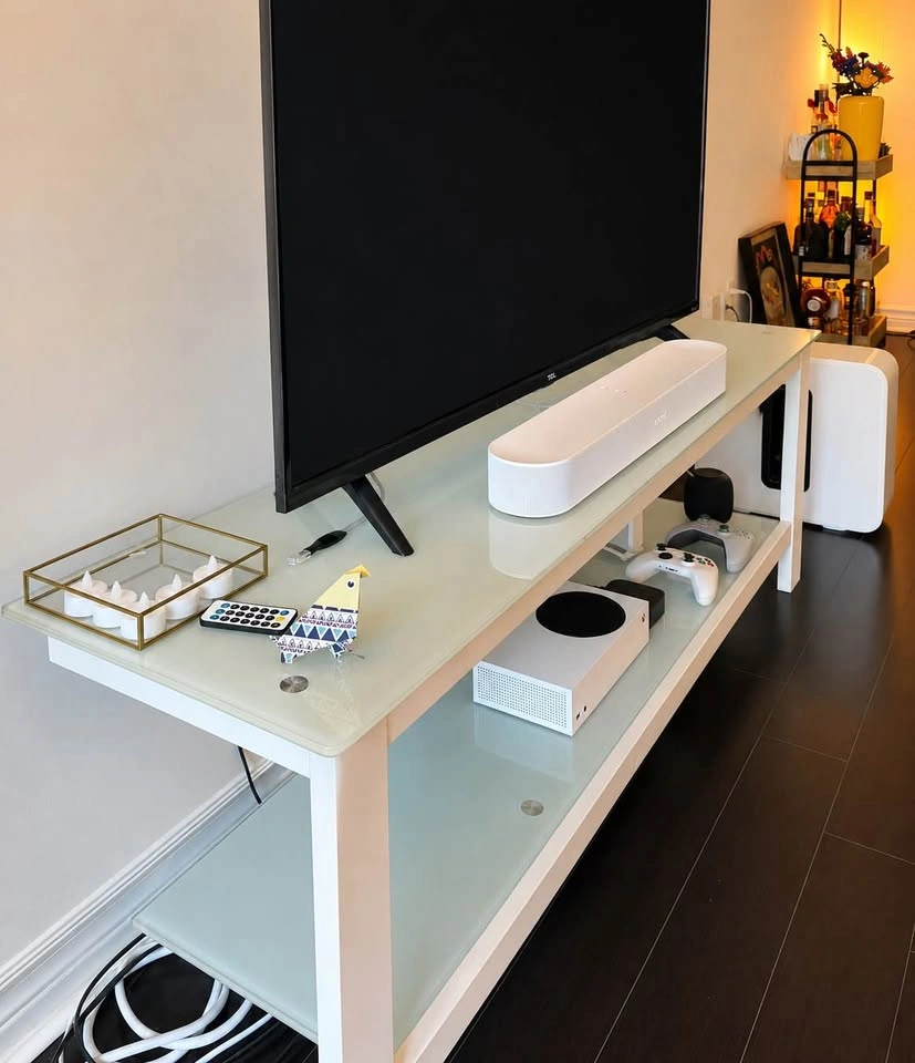 White Glass TV Stand / Media Console – Modern Entertainment Unit - photo 4