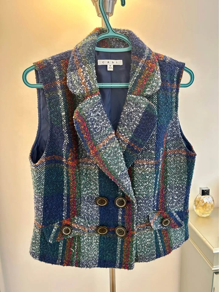 CAbi Tweed Plaid Wool Blend Vest- Medium - photo 2