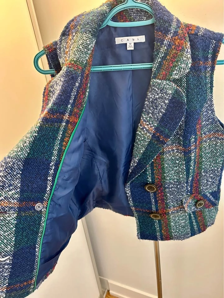 CAbi Tweed Plaid Wool Blend Vest- Medium - photo 4