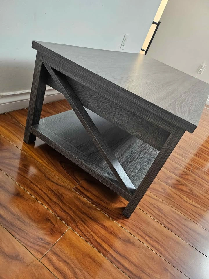 Rustic Gray Oak Coffee Table with 2 Drawers & Open Shelf - photo 3