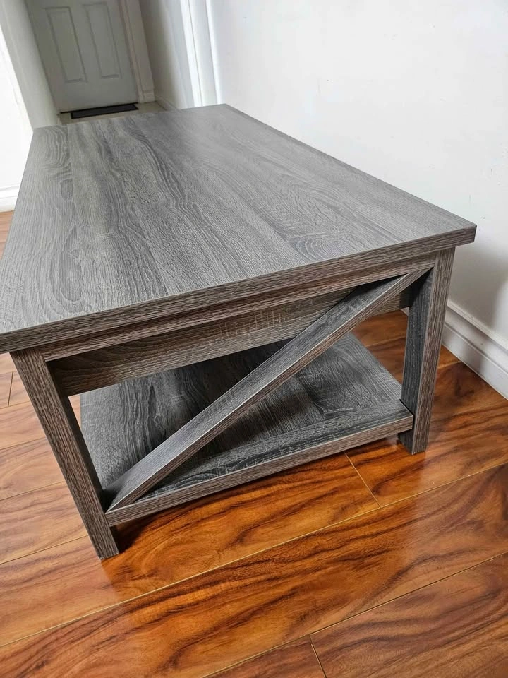 Rustic Gray Oak Coffee Table with 2 Drawers & Open Shelf - photo 4