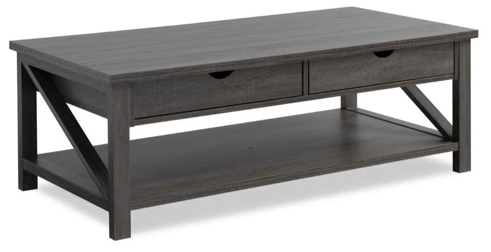 Rustic Gray Oak Coffee Table with 2 Drawers & Open Shelf - photo 5