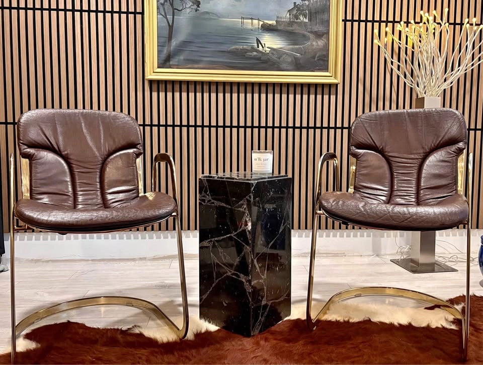VINTAGE WILLY RIZZO FOR CIDUE MCM ITALIAN LEATHER CHAIR SET
