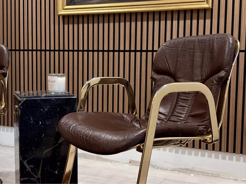 VINTAGE WILLY RIZZO FOR CIDUE MCM ITALIAN LEATHER CHAIR SET - photo 2