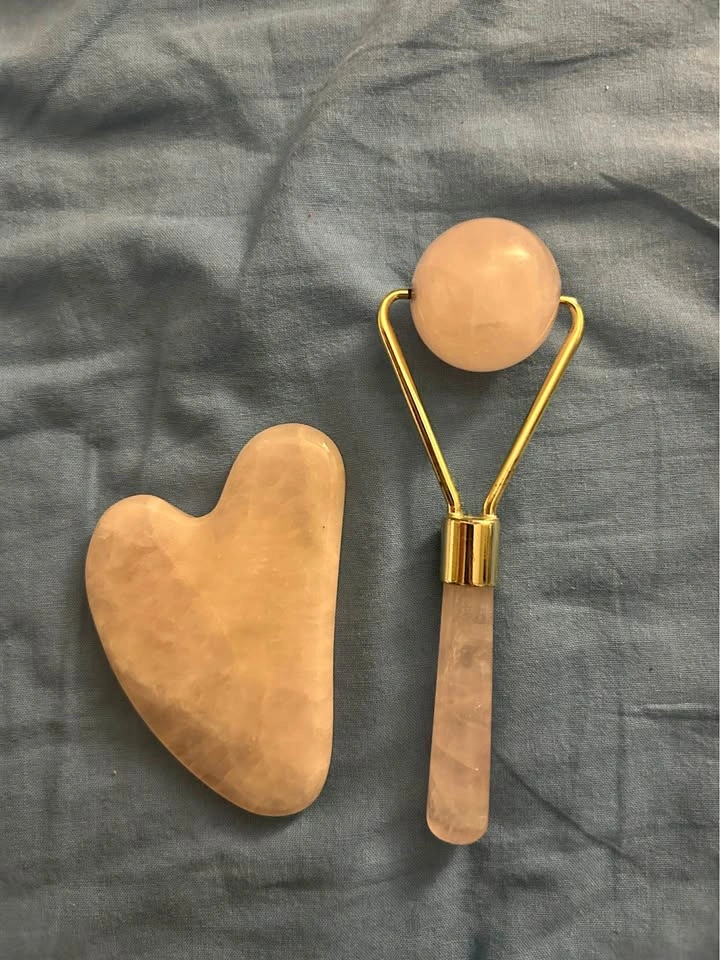 Rose Quartz Gua Sha and Facial Roller Set