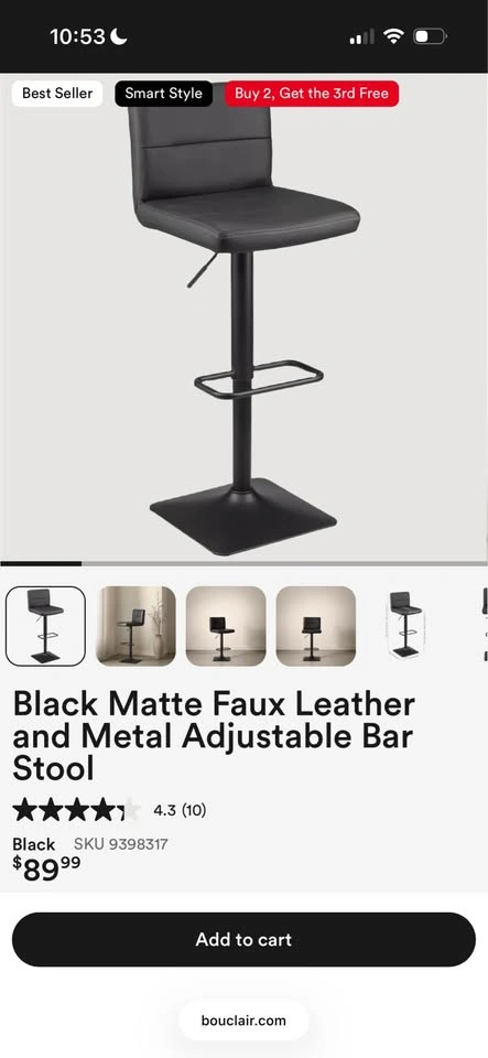 Pair of Black Faux Leather Adjustable Bar Stools - photo 4