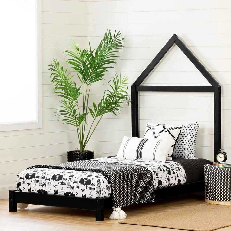 Twin Solid Wood Bed with House Frame Headboard