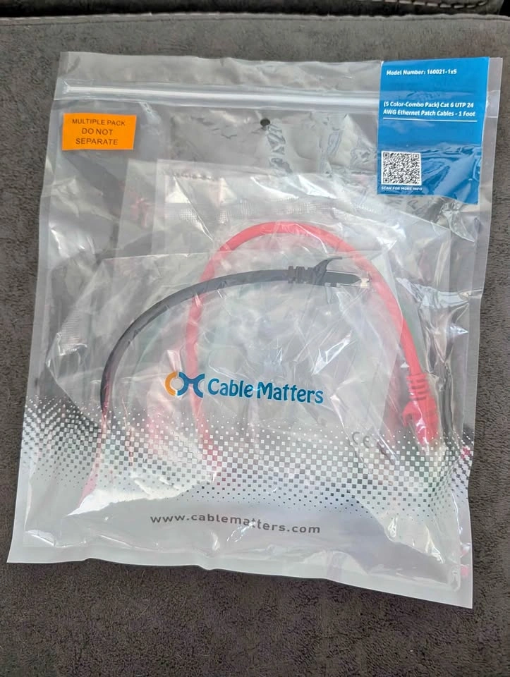 5 pack 1ft Cable Matters Cat 6 Ethernet Patch Cables