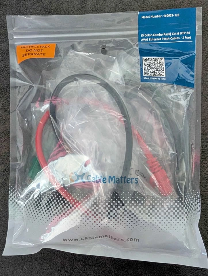 5 pack 1 ft Cable Matters Cat 6 Ethernet Patch Cables