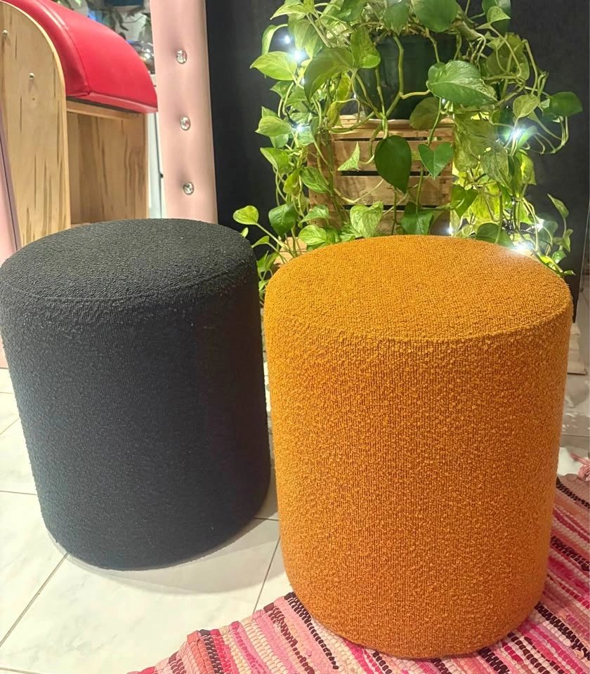 Pair of Bouclé Cylinder Ottomans