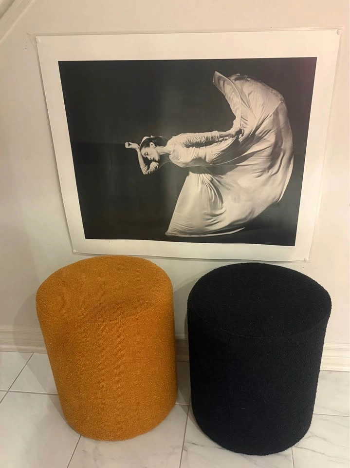 Pair of Bouclé Cylinder Ottomans - photo 2