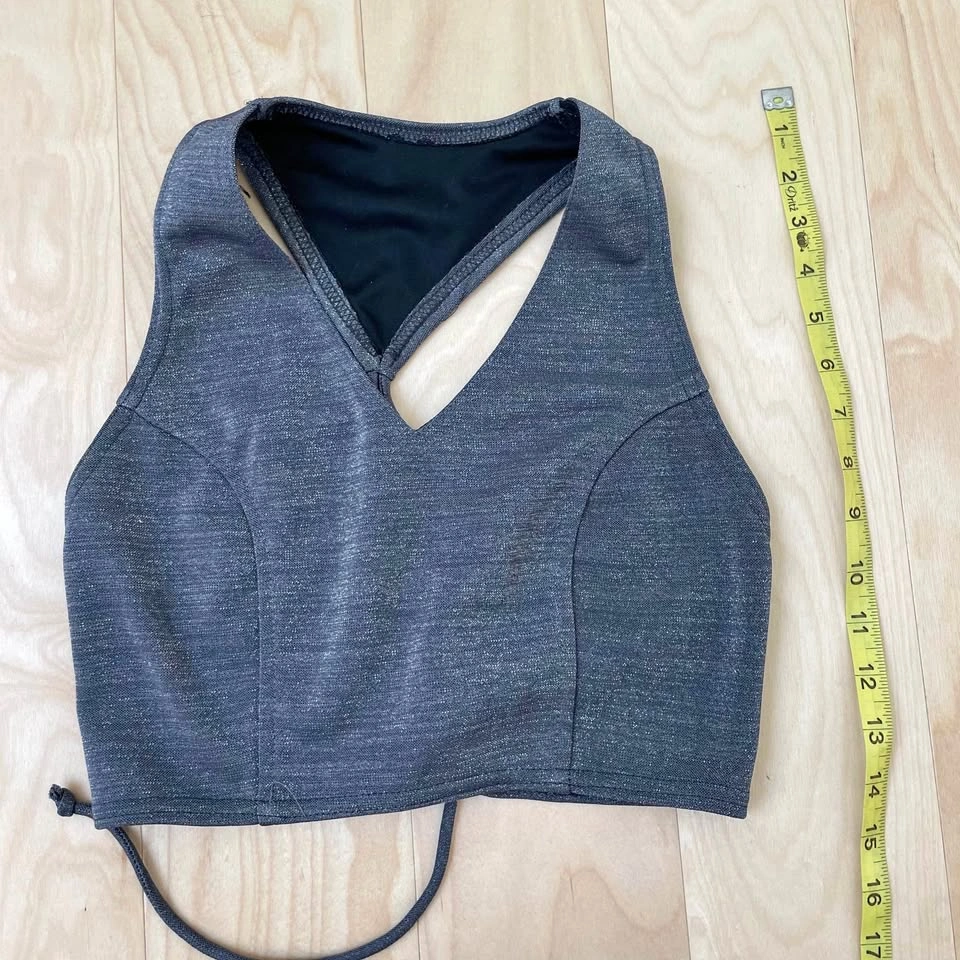 Grey Sparkly Laceup Back Crop Top
