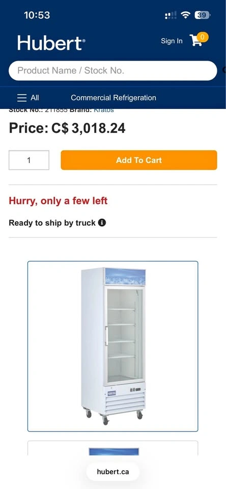 Omcan 27” Commercial Glass Door Display Freezer