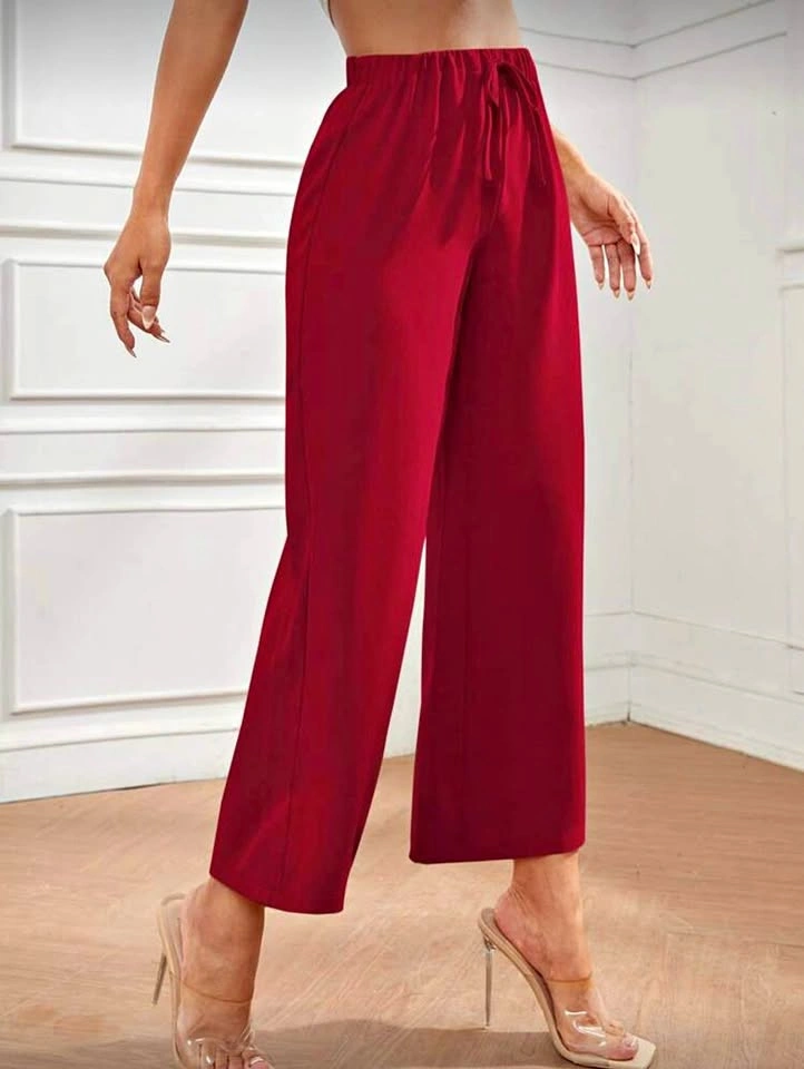 Red Wide-Leg Drawstring Trousers
