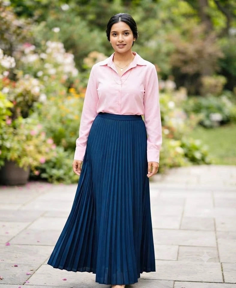 Navy Blue Pleated Maxi Skirt