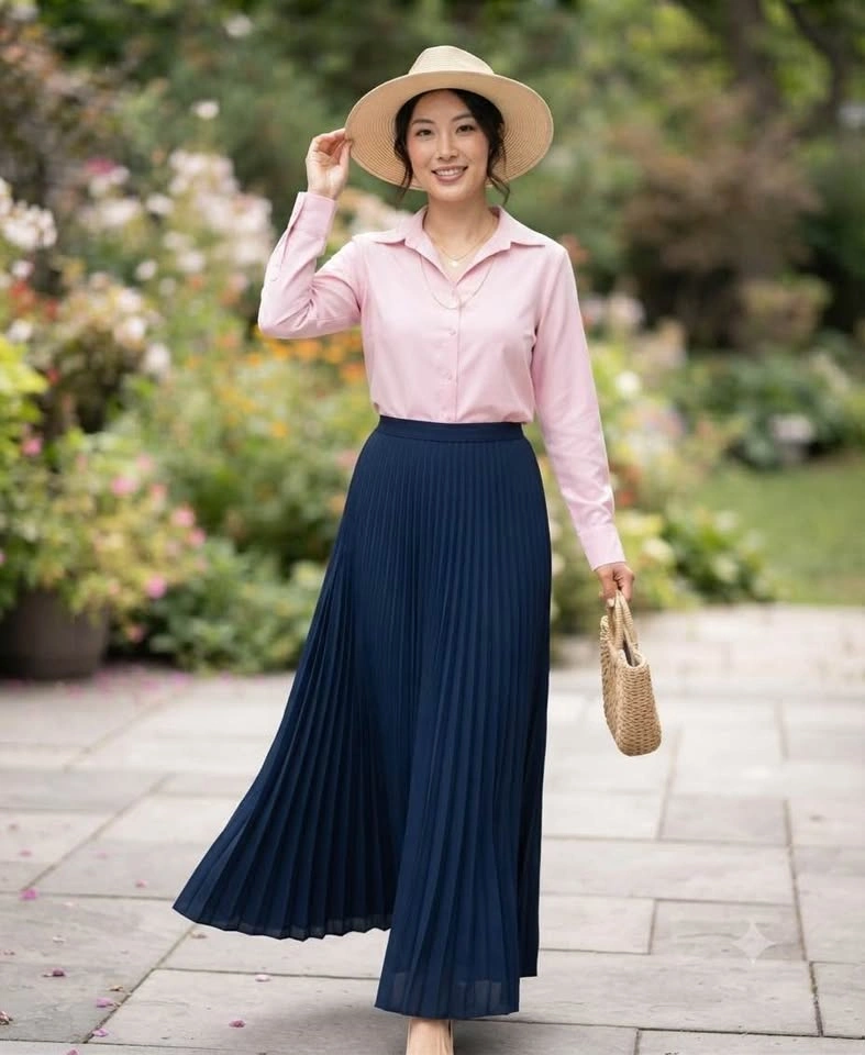 Navy Blue Pleated Maxi Skirt - photo 2