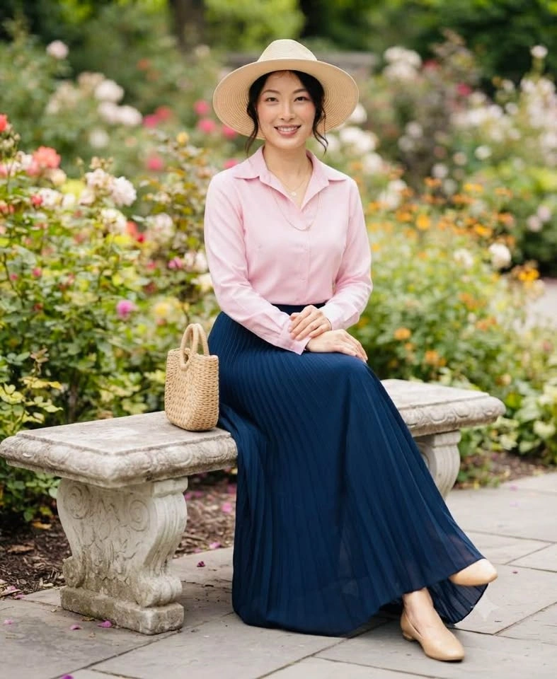 Navy Blue Pleated Maxi Skirt - photo 3