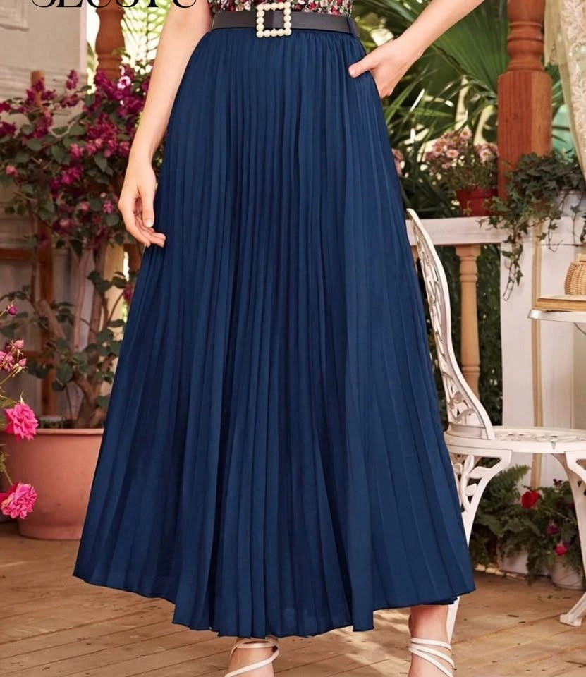 Navy Blue Pleated Maxi Skirt - photo 5