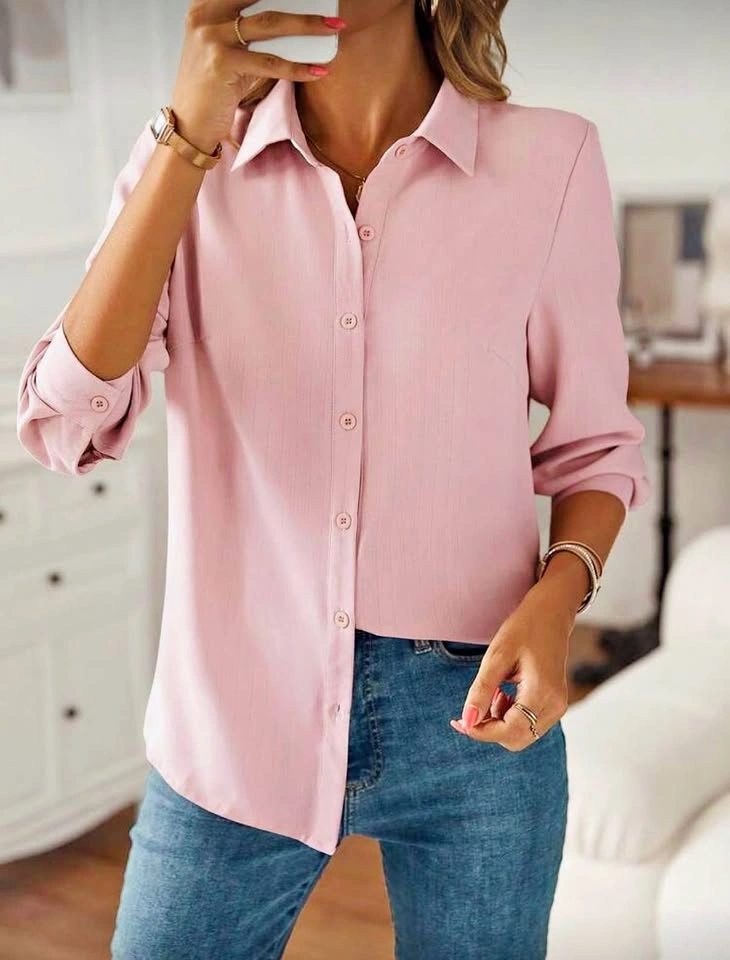 Women's Pink Button-Down Long Sleeve Blouse