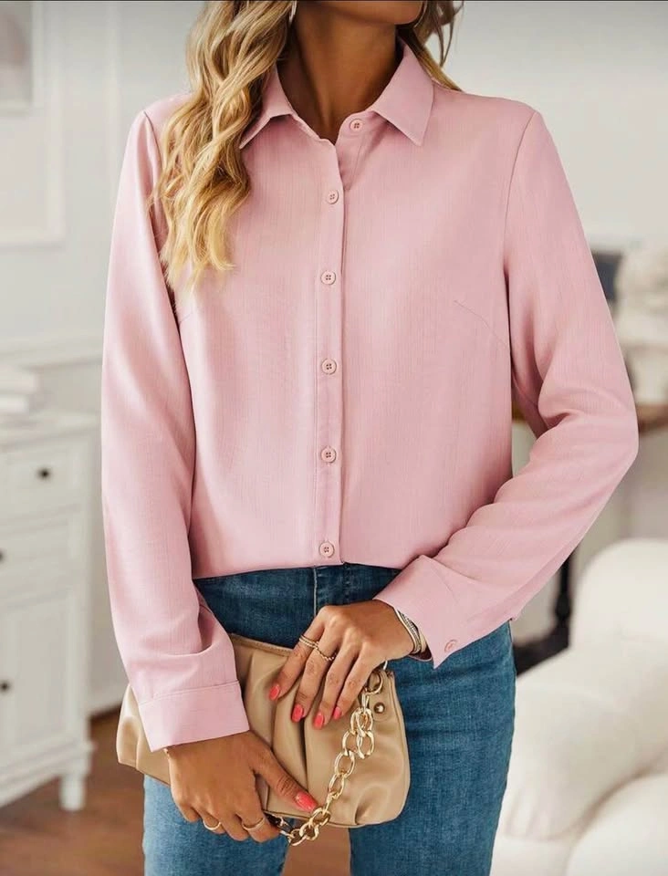 Women's Pink Button-Down Long Sleeve Blouse - photo 3