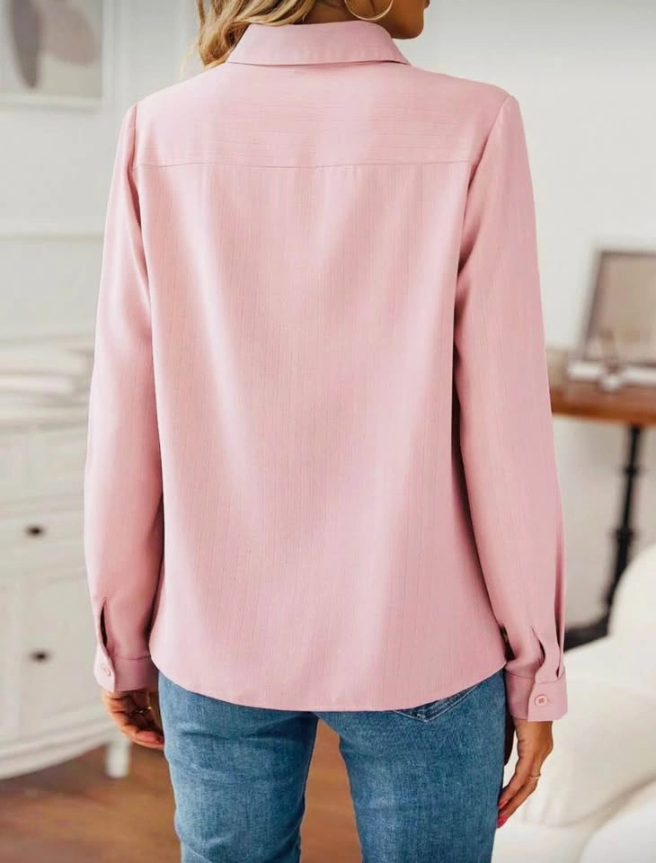 Women's Pink Button-Down Long Sleeve Blouse - photo 4