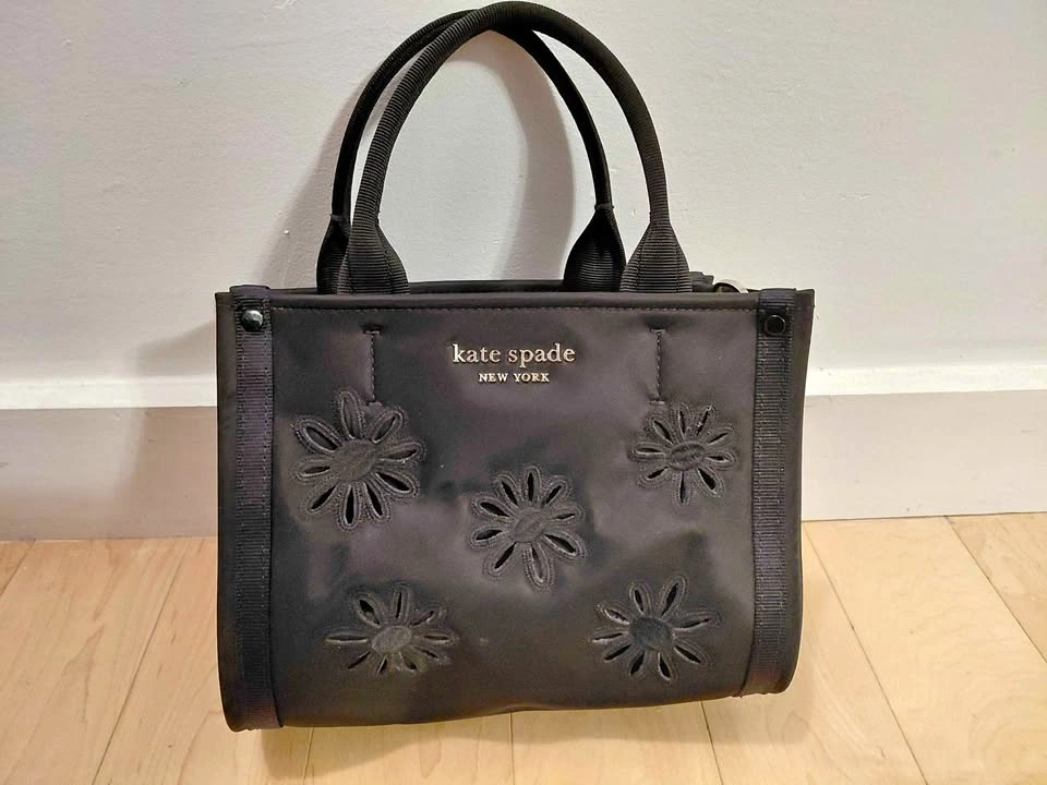 Kate Spade New York Black Nylon Floral Cut Out Tote