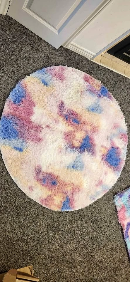 Fluffy Rainbow Round Rug